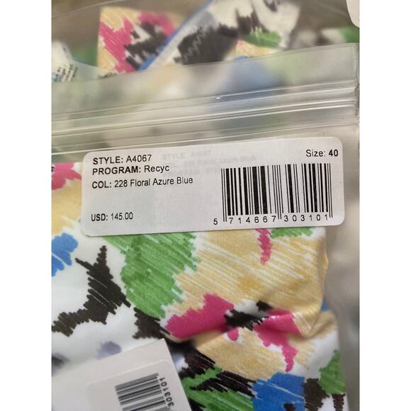 Ganni FLORAL AZURE BLUE Racer Zip Back Floral Bikini Swim Top size 8-10 - Picture 6 of 6